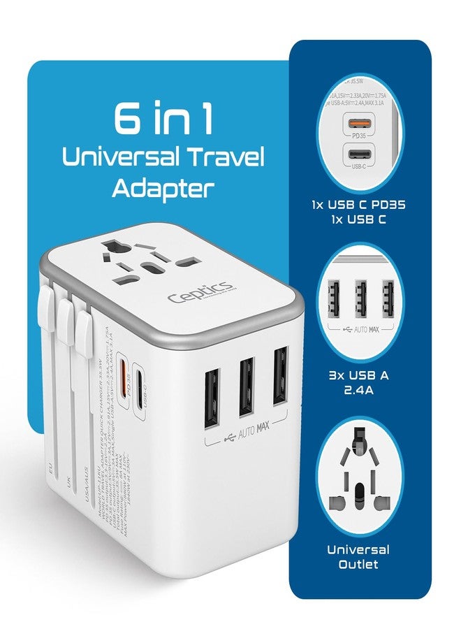 سبتكس محول سفر عالمي 6 في 1 من سيبتكس - منفذ USB-C، منفذ USB-A، شحن سريع PD/QC 3.0، منفذ USB-C، أسود - محول سفر عالمي، شحن سريع، 3.1 أمبير كحد أقصى، 240 فولت، حاصل على شهادات FCC وCE وRoHS، حماية من زيادة التيار - Image 2